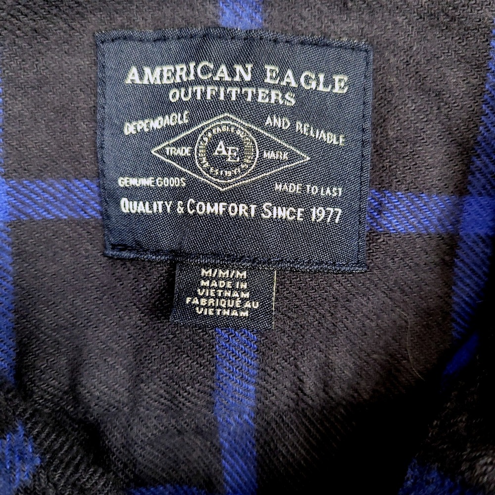 American Eagle Outfitters Mens M Flannel Shirt Blue‎ Black Plaid Button Down - Picture 4 of 7